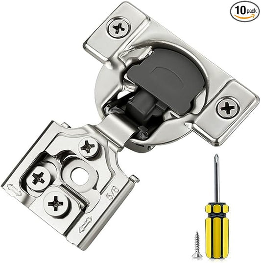 Ravinte 5/8 Inch Overlay Cabinet Hinges - 10 Pack (5 Pairs) Soft Close Hidden Door Hinges for Kitchen - Stainless Steel Adjustable Hardware, Satin Nickel