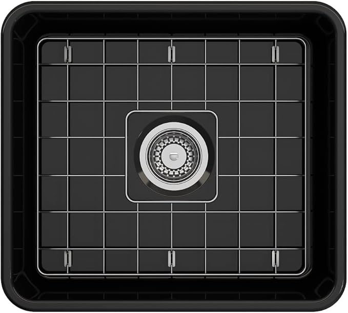 BOCCHI Classico Farmhouse Apron Front Fireclay 20 in. Single Bowl Kitchen Sink with Protective Bottom Grid and Strainer in Black