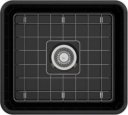 BOCCHI Classico Farmhouse Apron Front Fireclay 20 in. Single Bowl Kitchen Sink with Protective Bottom Grid and Strainer in Black