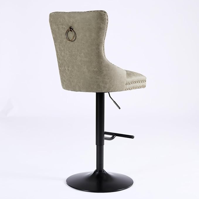 Aged and Retro PU Swivel Bar stools Adjusatble Seat Height from 26 33 Inch, Bar Stools with Backs Comfortable Tufted for Home Pub and Kitchen Island (Olive Green,Set of 2)