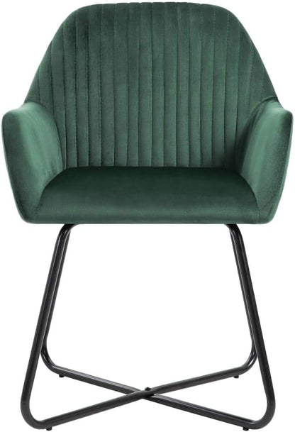 Green Velvet Dining Chairs Set of 2, Modern Accent Chairs with Soft Tufted Cushion, Powder-Coated Steel Frame for Indoor Kitchen Dining Room Living Room Furniture