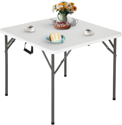 FDW 34" Folding Card Table Plastic, Portable Square Height, Perfect for Party and Parties Backyard Events, White