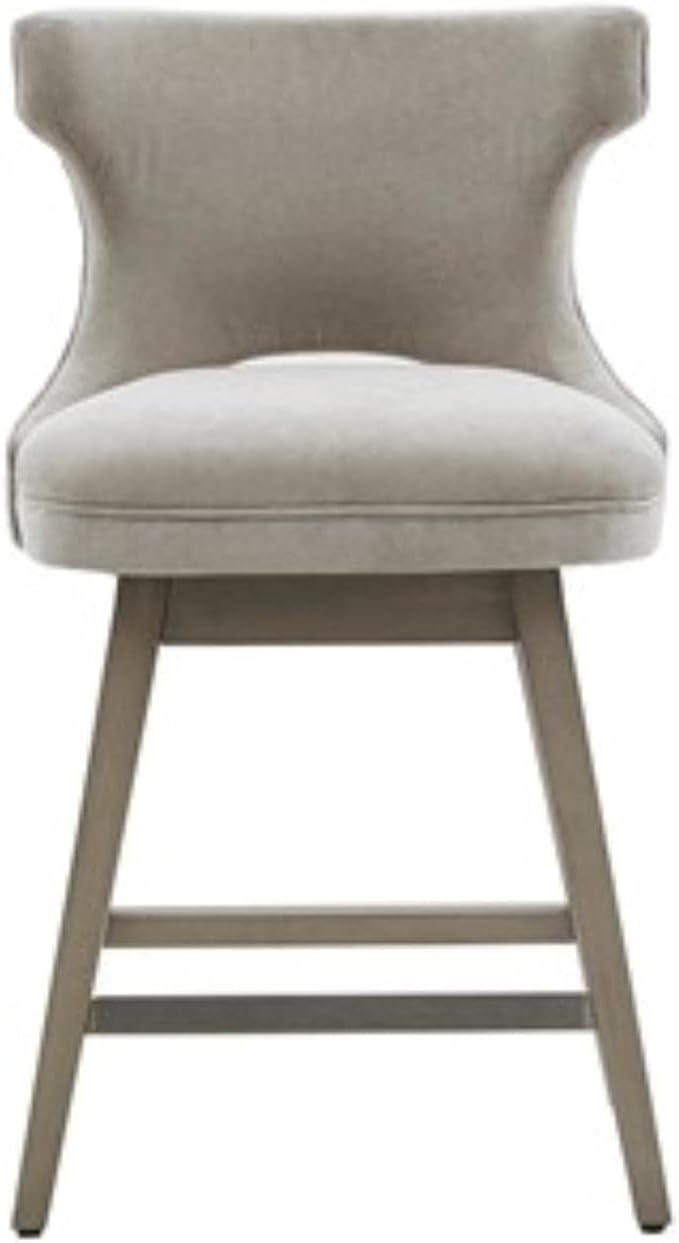 Madison Park Emmett Swivel Stool-Chic Modern, Scoop Back, Counter Height Barstool, Kitchen Island Chair Solid Wood Legs, Silver Nailhead Accent, Assembly Required, 21" W x 22" D x 37" H, Light Grey