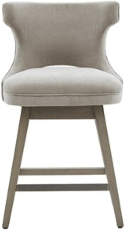 Madison Park Emmett Swivel Stool-Chic Modern, Scoop Back, Counter Height Barstool, Kitchen Island Chair Solid Wood Legs, Silver Nailhead Accent, Assembly Required, 21" W x 22" D x 37" H, Light Grey