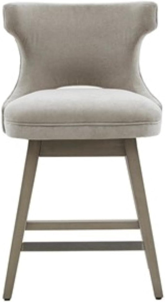 Madison Park Emmett Swivel Stool-Chic Modern, Scoop Back, Counter Height Barstool, Kitchen Island Chair Solid Wood Legs, Silver Nailhead Accent, Assembly Required, 21" W x 22" D x 37" H, Light Grey