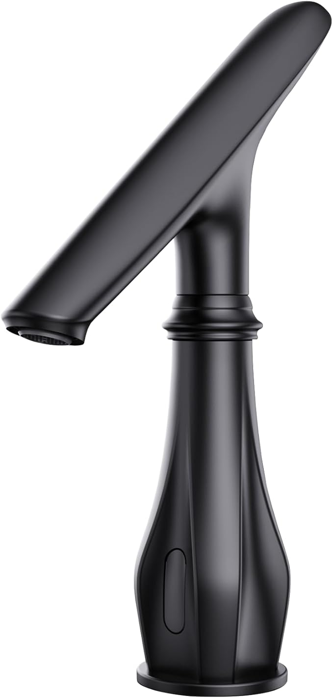 Touchless Bathroom Faucet, Matte Black Smart Motion Sensor Bathroom Sink Faucets 1 Hole with Cover Plate, Mixing Valve, Battery Powered for Commercial Lavatory, Home