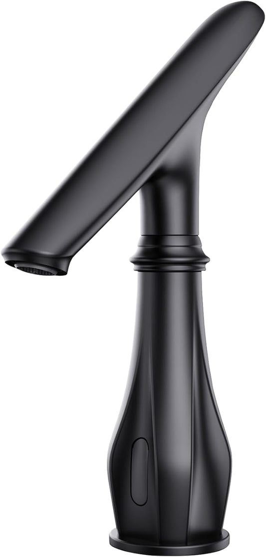 Touchless Bathroom Faucet, Matte Black Smart Motion Sensor Bathroom Sink Faucets 1 Hole with Cover Plate, Mixing Valve, Battery Powered for Commercial Lavatory, Home