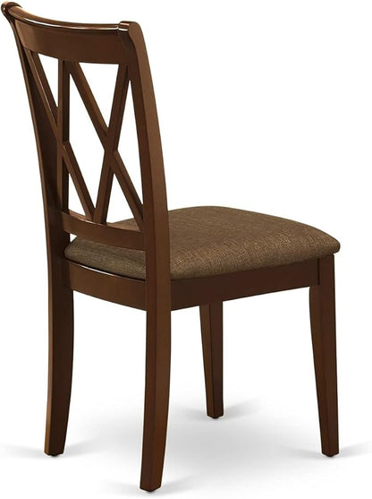 East West Furniture CLC-MAH-C Clarksville Dinette Chairs - Linen Fabric Upholstered Wood Chairs, Set of 2, Mahogany