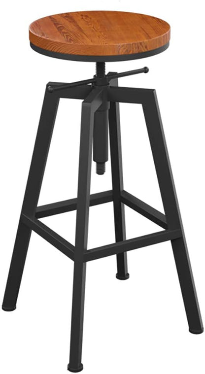 Adjustable Swivel Bar Style Family Chairss with Back and Footrest, Counter Bar Style Family Chairs for Kitchen Island Bar Pub Bistro, Wood Seat, Black Metal Leg