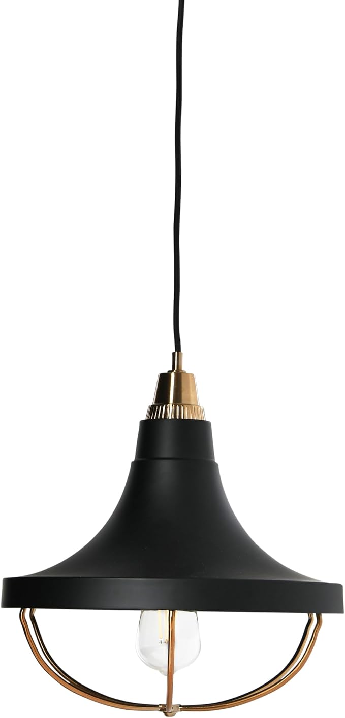 Presley - Caged Trumpet Metal Ceiling Light, Brushed Brass and Matte Black