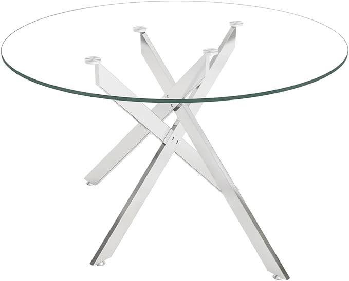 Round Glass Dining Table,Glass Dining Room Table with Tempered Glass Tabletop and Metal Legs, Modern Style Round Kitchen Table for Home, Kitchen, Dining Room