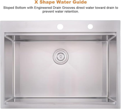 33x22 Drop In Kitchen Sink Workstation-Bokaiya 33 Inch Stainless Steel Drop In Sink Topmount 16 Gauge 10 Inch Deep Above Counter Single Bowl Kitchen Sink with Cutting Board