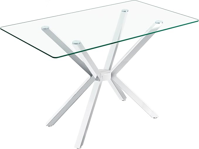 51.18" Rectangular Glass Dining Table, Tempered Glass Kitchen Tabe with Metal Legs, Stylish and Sturdy Dinner Table for Home and Outdoor Dining (Silver, 47.24")