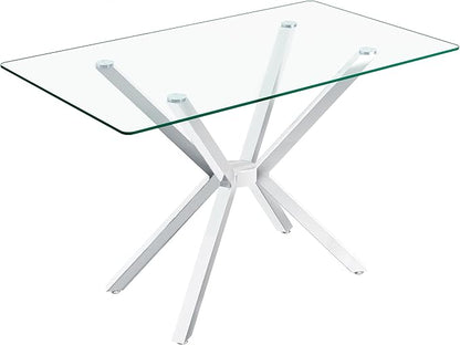 51.18" Rectangular Glass Dining Table, Tempered Glass Kitchen Tabe with Metal Legs, Stylish and Sturdy Dinner Table for Home and Outdoor Dining (Silver, 47.24")