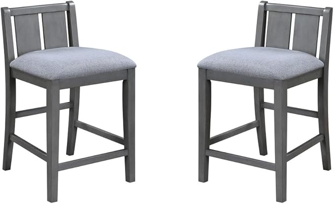Lilola Home Graham Set of 2 Gray Finish Upholstered Counter Height Dining Chairs with Linen Seat, Rubberwood Legs, and Modern Slat Back — Comfortable Seating for Kitchen Islands & Dining Tables