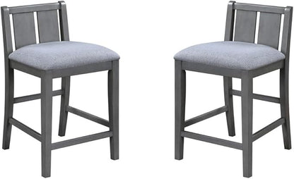 Lilola Home Graham Set of 2 Gray Finish Upholstered Counter Height Dining Chairs with Linen Seat, Rubberwood Legs, and Modern Slat Back — Comfortable Seating for Kitchen Islands & Dining Tables