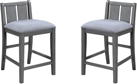 Lilola Home Graham Set of 2 Gray Finish Upholstered Counter Height Dining Chairs with Linen Seat, Rubberwood Legs, and Modern Slat Back — Comfortable Seating for Kitchen Islands & Dining Tables