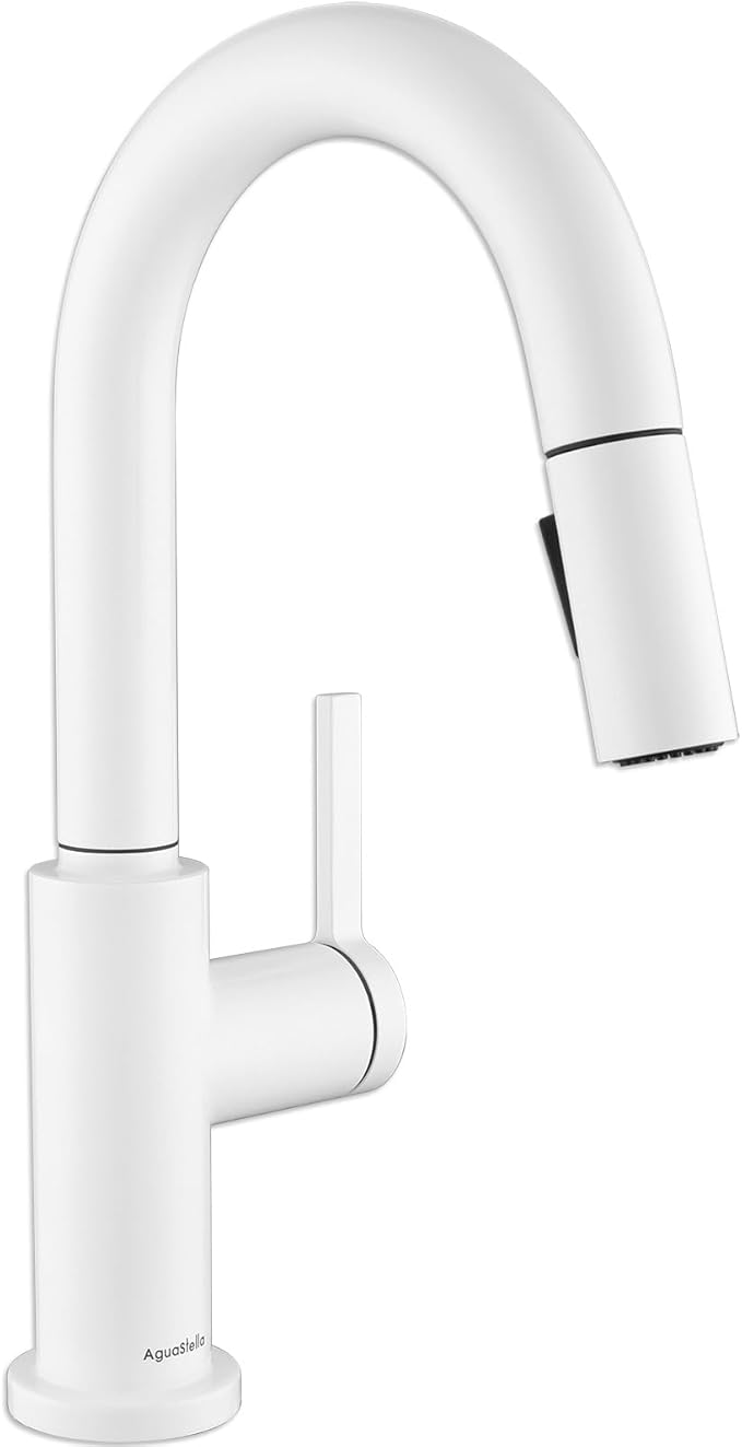 AguaStella AS32W Shiny White Bar Faucet or Prep Sink Faucet with Pull Down Sprayer Single Handle