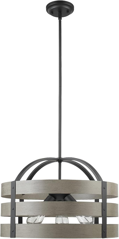 Globe Electric 60803 Maddox 3-Light Chandelier, Matte Black, Faux Wood