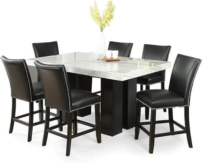 Steve Silver Camila Marble Top Rectangular 7-Piece Counter Height Dining Set - Black