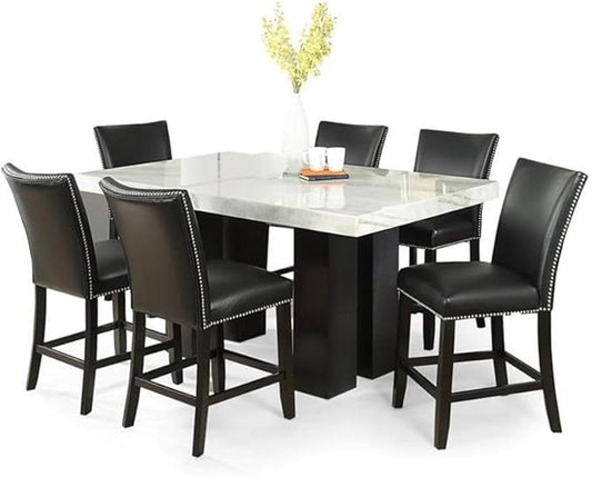 Steve Silver Camila Marble Top Rectangular 7-Piece Counter Height Dining Set - Black