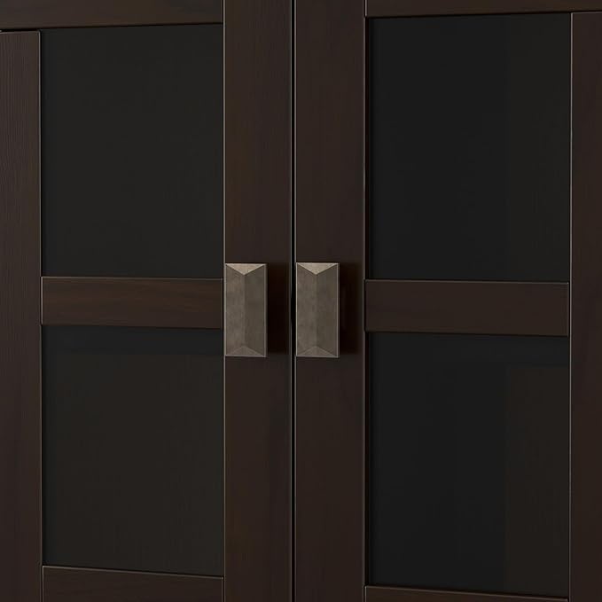 SIMPLIHOME Artisan Storage Cabinet - 38 inch Wide Solid Wood Medium Cabinet in Tobacco Brown, Transitional Accent Cabinet for Living Room or Dining Room with Glass Doors and Adjustable Shelves