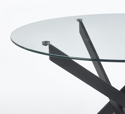 47.2'' Round Glass Dining Table for 4, Glass Round Dining Room Table with X-Shape Black Metal Legs, Clear Circular Top Kitchen Table for 4, Perfect for Apartment Small Space