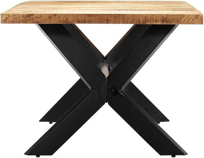 Industrial Solid Mango Wood Dining Table Brown 78.7 x 39.4 x 29.5 Inches, Spacious Tabletop Comfortably Seats Six for Family Meals, Sturdy Hairpin Leg Design with Black Metal