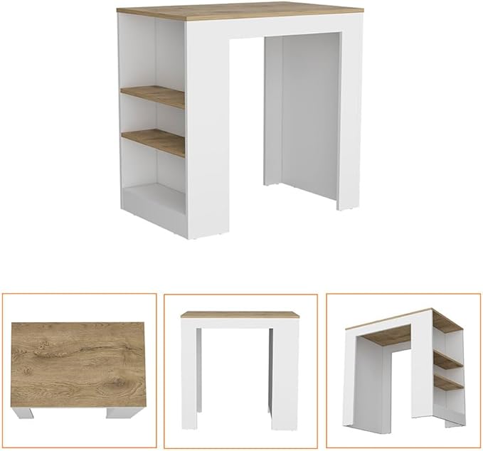 Modern Dining Table Kitchen Island Counter Height Table Top with 3-Side Shelf, Sturdy Stable Console for Living Room Decor Luxury Easy Clean Surface,White
