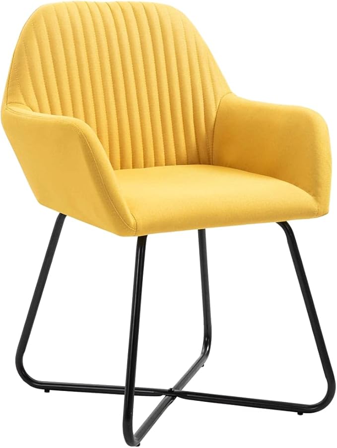 Modern Accent Dining Chairs Set of 2 Yellow Fabric Upholstered Seating with Steel Legs for Kitchen Living Room Bedroom Vanity Comfortable Furniture