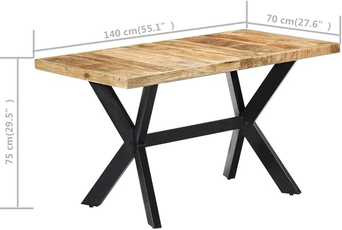 55.1"x27.6"x29.5" Mango Wood Dining Table, Seats 6, Natural Wood & Black Steel, Modern Fit Small Spaces