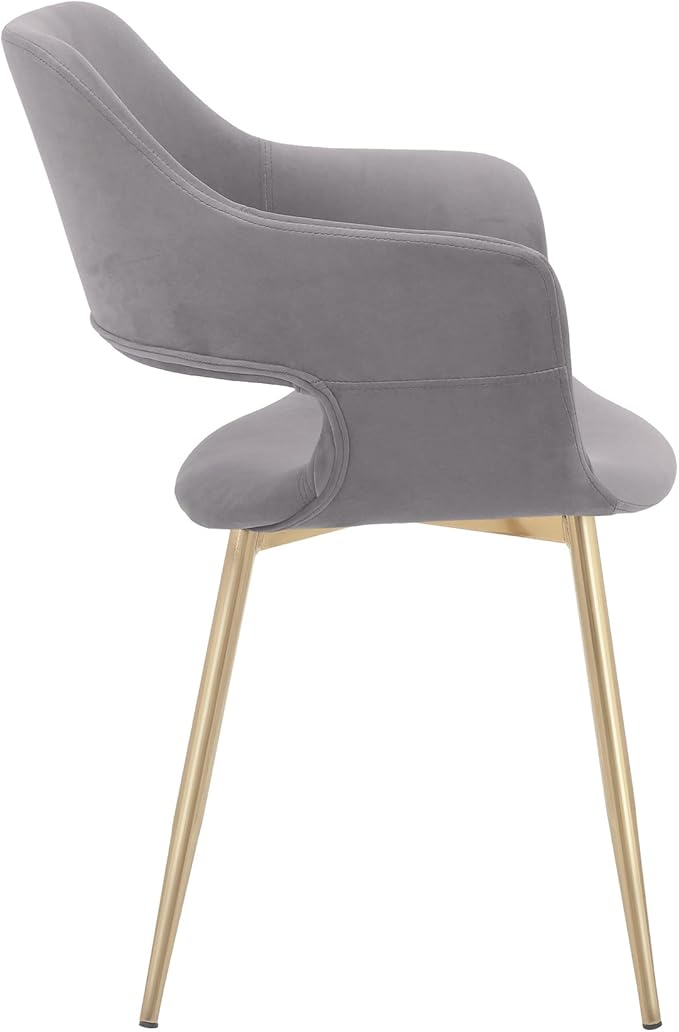 Armen Living Gigi Grey Velvet Dining Room Chair with Gold Metal Legs - Set of 2