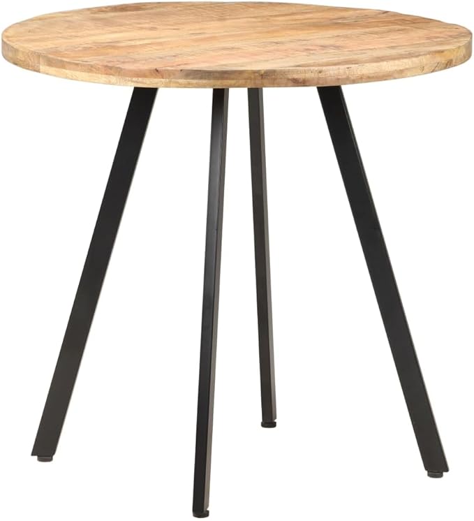 Round Dining Table Natural Mango Wood Small Kitchen Table with Industrial Powder-Coated Iron Legs for Compact Dining Rooms Seats 4 Indoor Furniture