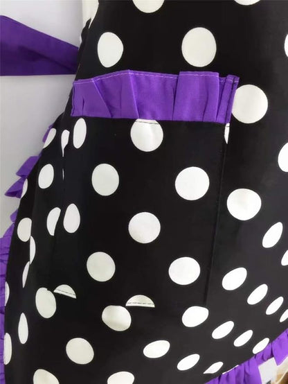 Hyzrz Cute Apron Retro Black Polka Dot Retro Ruffle Side Vintage Cooking Aprons with Pockets for Women Girls (Side Purple)