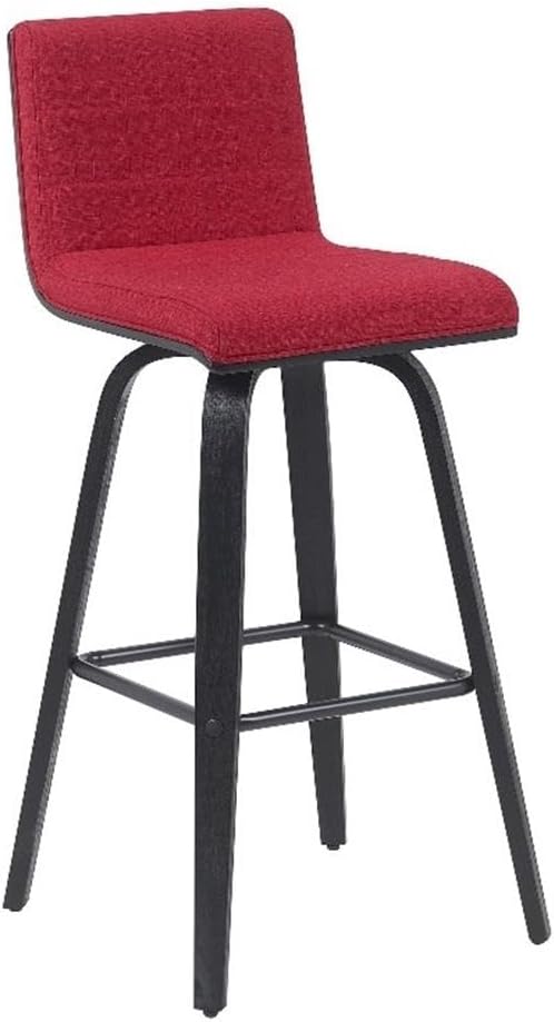 Vienna Modern Swivel Bar Height Stool with Red Upholstered Seat and Brushed Wood Frame Set of 3