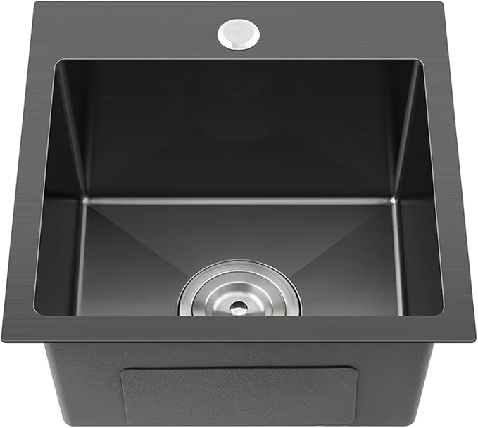 18x18 Inch Drop in Kitchen Sink, TSIBOMU 18 Inch 304 Stainless Steel Handmade Kitchen Sink,Single Faucet Hole Single Bowl Topmount Kitchen Bar Sink,Black