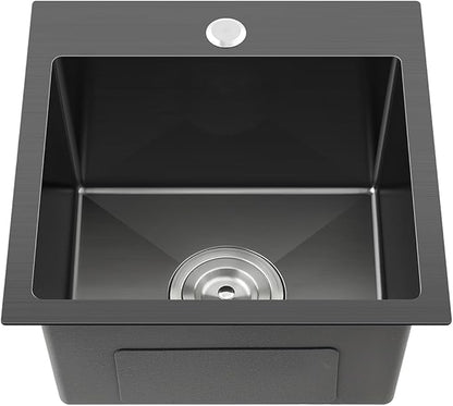 18x18 Inch Drop in Kitchen Sink, TSIBOMU 18 Inch 304 Stainless Steel Handmade Kitchen Sink,Single Faucet Hole Single Bowl Topmount Kitchen Bar Sink,Black
