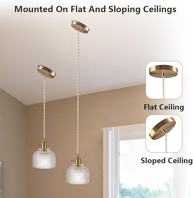 Glass Hanging Lamp Mini Brass Pendant Lights Fixtures 5.7 Inch Vintage Pendant Light Antique Gold Hanging Light for Farmhouse Dining Room Bedroom Hallway Kitchen Island