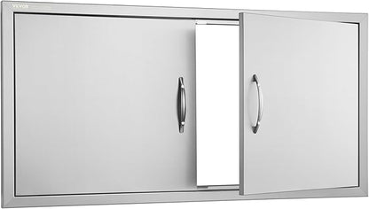 VEVOR BBQ Access Door, 42W x 21H Inch Double Outdoor Stainless Steel Flush Mount Door with Handles, for BBQ Island, Grilling Station, Outside Cabinet