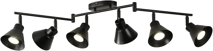 Modern 6-Light Track Lighting Fixture, Black Metal Ceiling Spotlight with Flexible Rotatable Heads, GU10 Base Directional Track Light for Kitchen, Hallway, Living Room & Gallery
