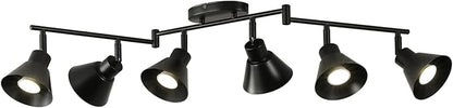Modern 6-Light Track Lighting Fixture, Black Metal Ceiling Spotlight with Flexible Rotatable Heads, GU10 Base Directional Track Light for Kitchen, Hallway, Living Room & Gallery
