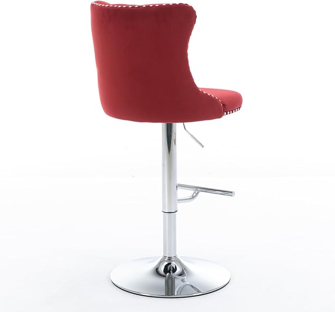 Swivel Velvet Bar stools Adjusatble Seat Height from 25 33 Inch, Chrome Base Bar Stools with Backs Comfortable Tufted for Home Pub and Kitchen Island, Wine Red,Burgundy,Set of 2,1712WR
