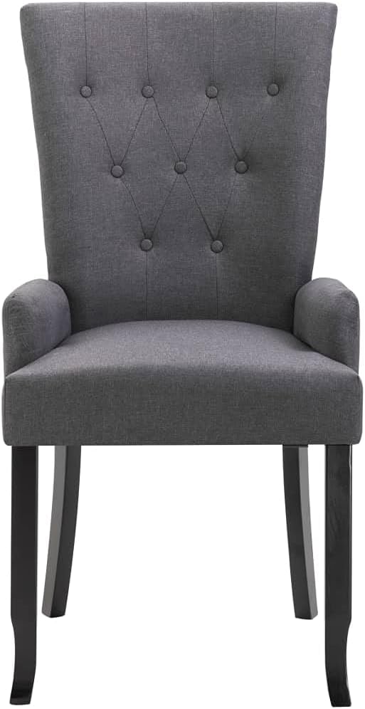 Dark Gray Fabric Dining Chairs with Armrests 4 pcs, Oak Wood Frame Modern Farmhouse Kitchen Chairs, Comfortable Upholstered Seating for Dining Room