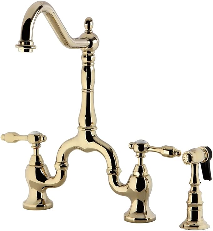 Kingston Brass KS7752TALBS Tudor Bridge Kitchen Faucet, Polished Brass, 13.88 x 8.25 x 14.5