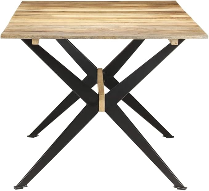 Industrial Style Rectangular Dining Table Solid Mango Wood Powder Coated Steel Brown 35.4x70.9x29.9 Inches for Dining Room Kitchen Family Gatherings