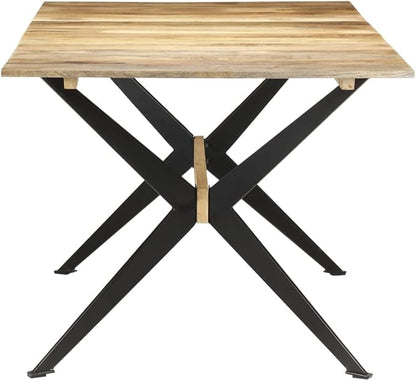 Industrial Style Rectangular Dining Table Solid Mango Wood Powder Coated Steel Brown 35.4x70.9x29.9 Inches for Dining Room Kitchen Family Gatherings