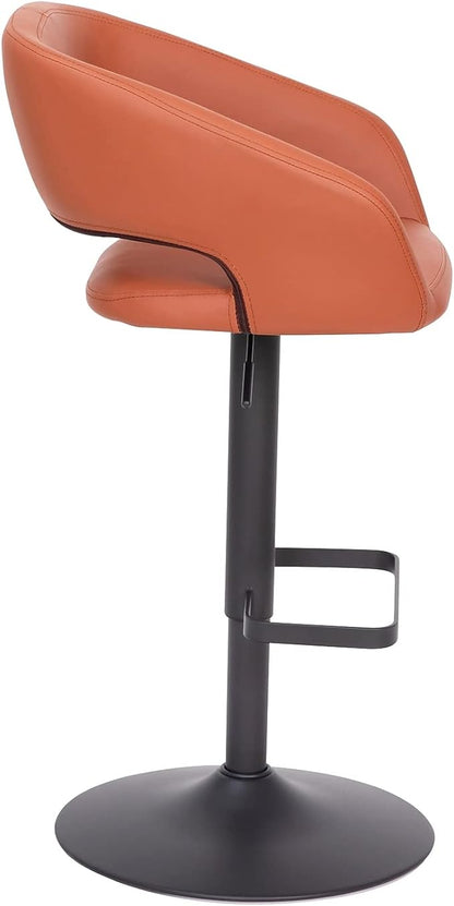 Flash Furniture Erik Comfortable & Stylish Contemporary Barstool with Rounded Mid-Back and Foot Rest, Adjustable Height - Cognac Vinyl with Black Base