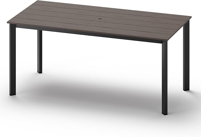 Outdoor Dining Table, Aluminum Patio HDPS Outdooor Table with Umbrella Hole, All Weather Patio Furniture Set, Patio Dining Table (Charcoal)