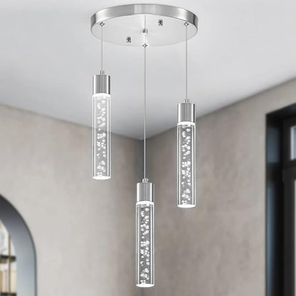 Pendant Lights Kitchen Island, 3-Light Brushed Nickel Cluster Pendant Light Fixtures, LED 6000K Kitchen Island Lights, Modern Hanging Light Fixture, Pendant Lighting for Dining Room Living Room