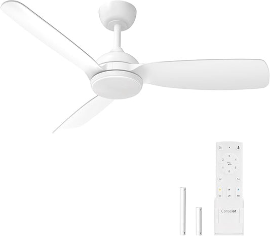 Consciot 44 inch Low Profile Ceiling Fans with Light and Remote, Modern Ceiling Fan, Downrod Mount, Reversible Quiet DC Motor, 6 Speed, 3 Color & Dimmable, White Ceiling Fan For Indoor Outdoor